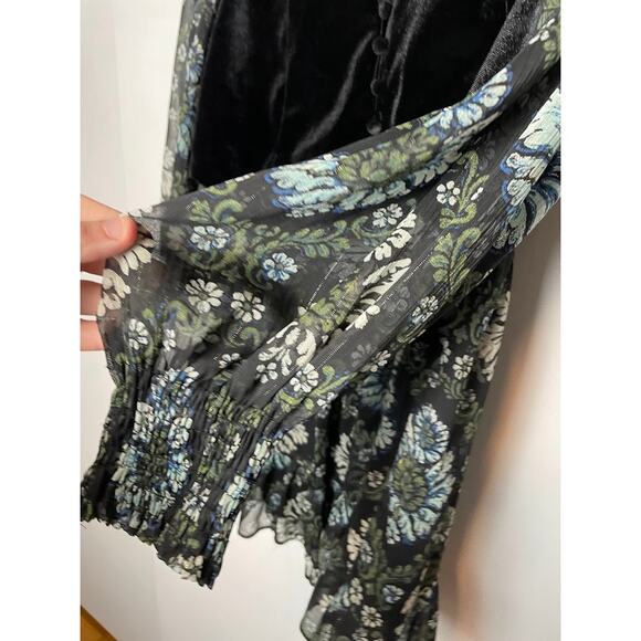 Velvet Vested Floral Babydoll Dress Womens Size S Long Sleeve Whimsical Goth - Picture 6 of 14